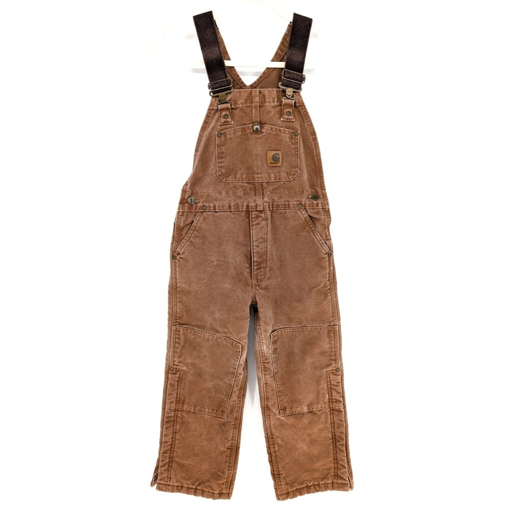 Carhartt Boys Brown Quilt Lined Canvas Bib Overalls‎ MD Utility Workwear Outdoor